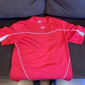 Red Reebok Men’s T-Shirt with Logo and stripes